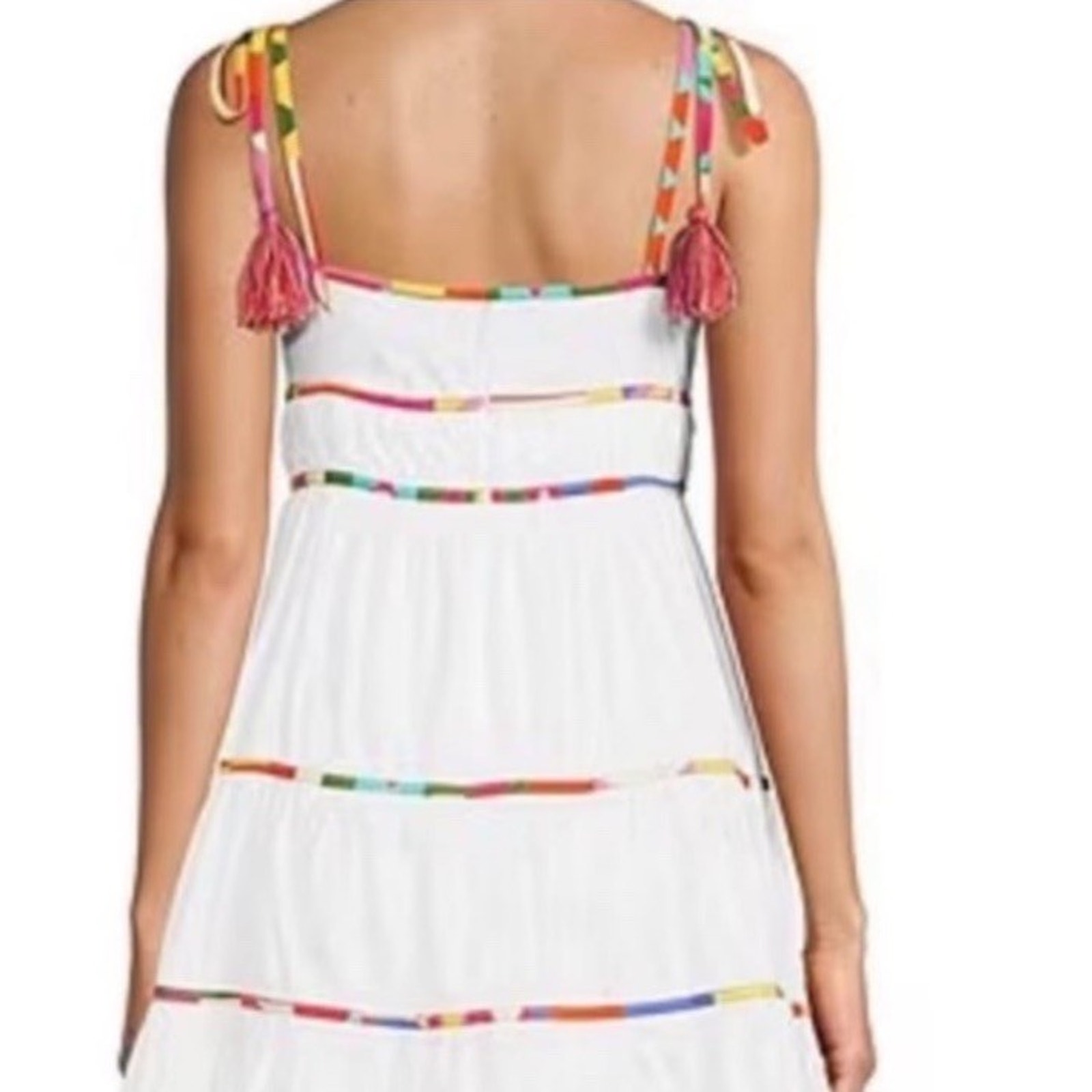 Nwt $179 Antonio Melani White Tiered Mini Dress Tassels Boho Fiesta Resort Sz 4
